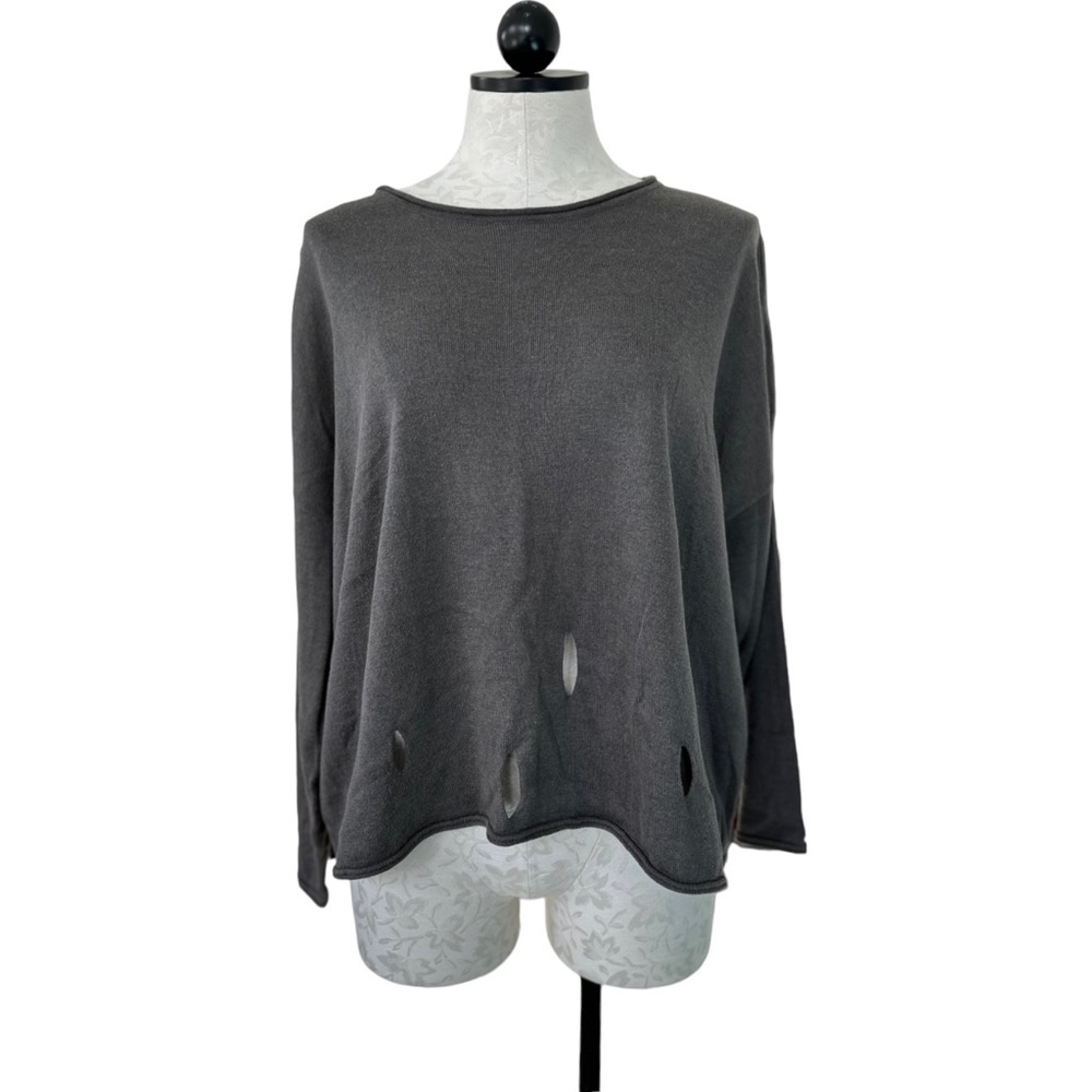 Planet Gray Sweater Holey Moley Pima Cotton Tencel Long Sleeve Intentional Holes